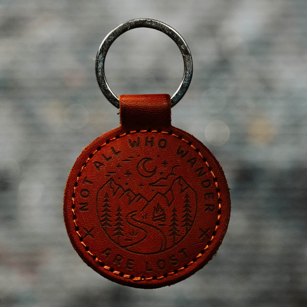 BROWN LEATHER KEYRING - NOT ALL WHO WANDER