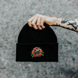 ROSE SKULL BEANIE - BLACK