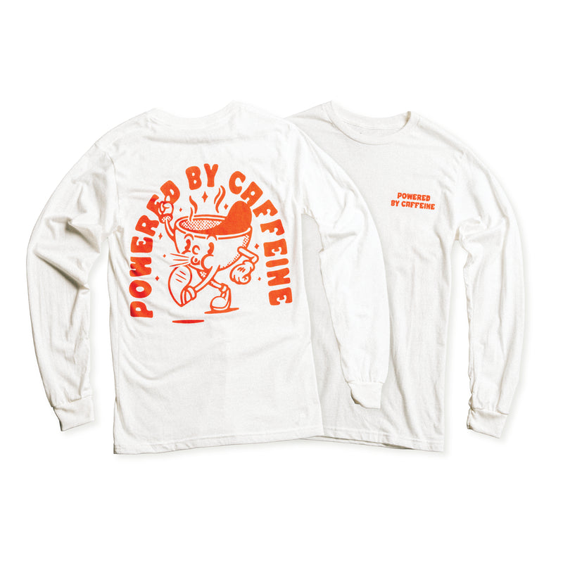 POWERED BY CAFFEINE LONGSLEEVE T-SHIRT - WHITE