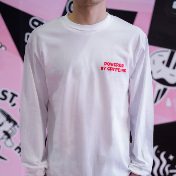 POWERED BY CAFFEINE LONGSLEEVE T-SHIRT - WHITE