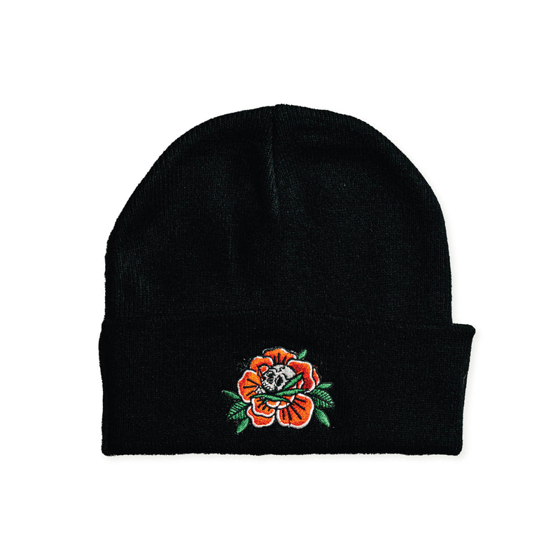 ROSE SKULL BEANIE - BLACK