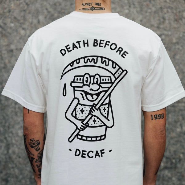 DEATH BEFORE DECAF MASCOT - WHITE