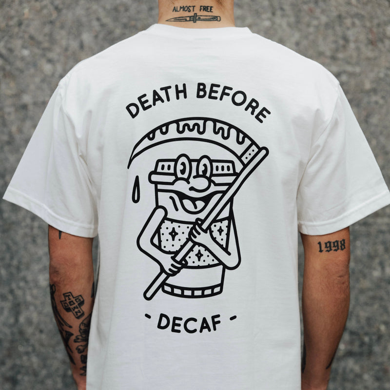 DEATH BEFORE DECAF MASCOT - WHITE
