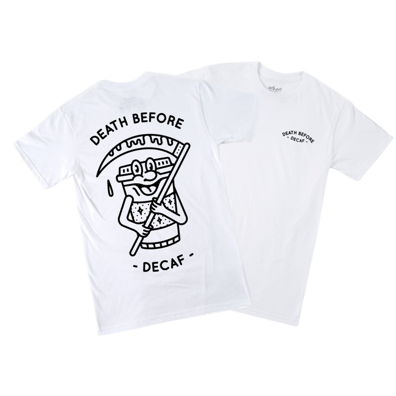 DEATH BEFORE DECAF MASCOT - WHITE